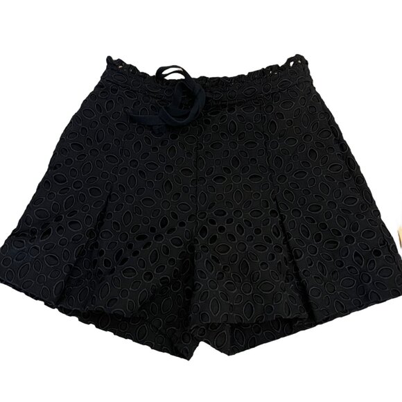 J. Crew Black Eyelet Lace Drawstring Waist Belair Cottage Dress‎ Shorts Size 00 - Picture 2 of 11